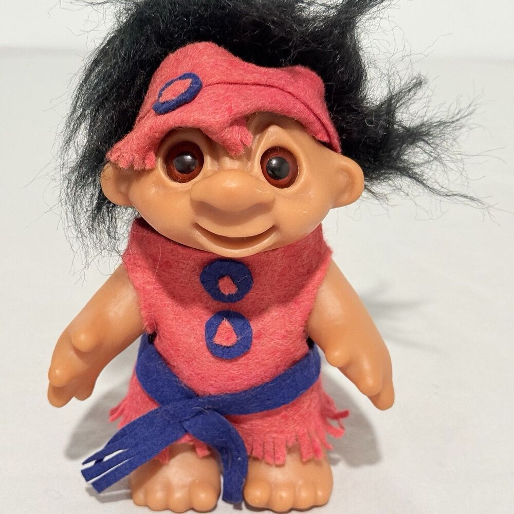 Vintage Thomas Dam Rare Troll, With Original Red & Blue Felt Outfit